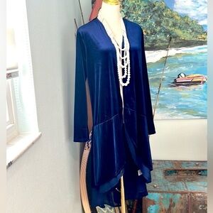 Urban Coco, Stunning Rich Cobalt Swing Velvet Duster,Open-Front,Lined,EUC,Size L